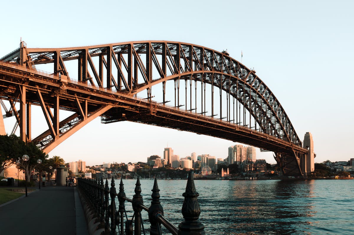 Sydney Harbour Bridge against city skyline - historic steel arch bridge