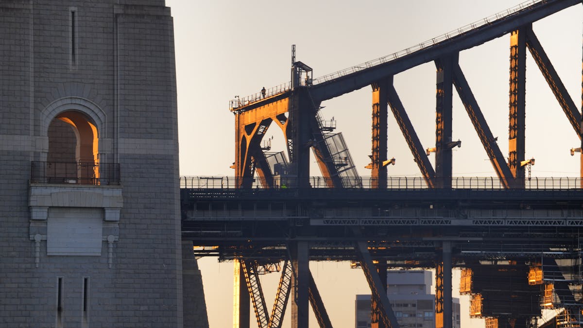 Close-up of Sydney Harbour Bridge steel arch structure