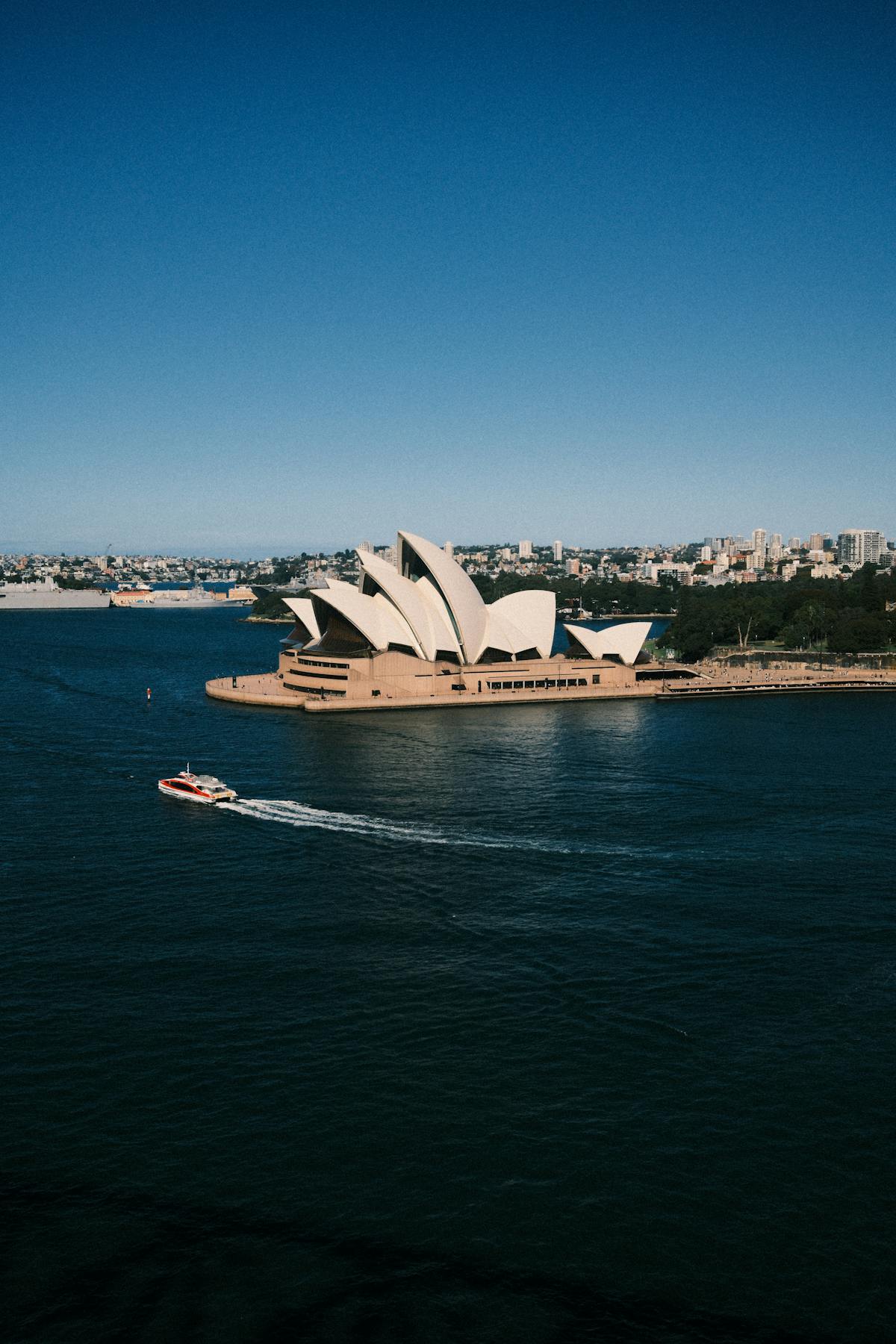 Aerial view of Sydney Opera House and harbour - iconic UNESCO World Heritage site