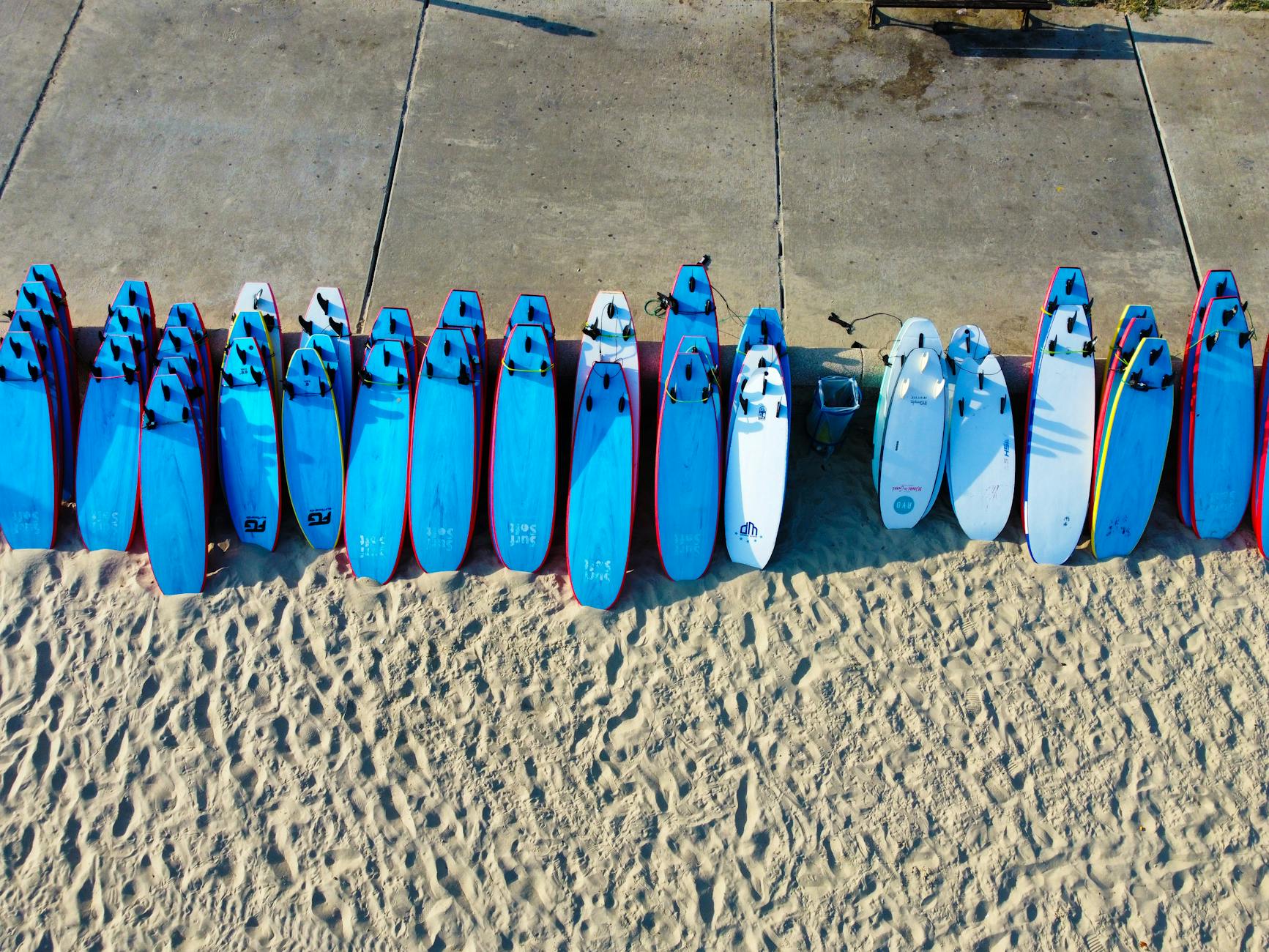 Surfing in Sydney - surf board lineup against beach