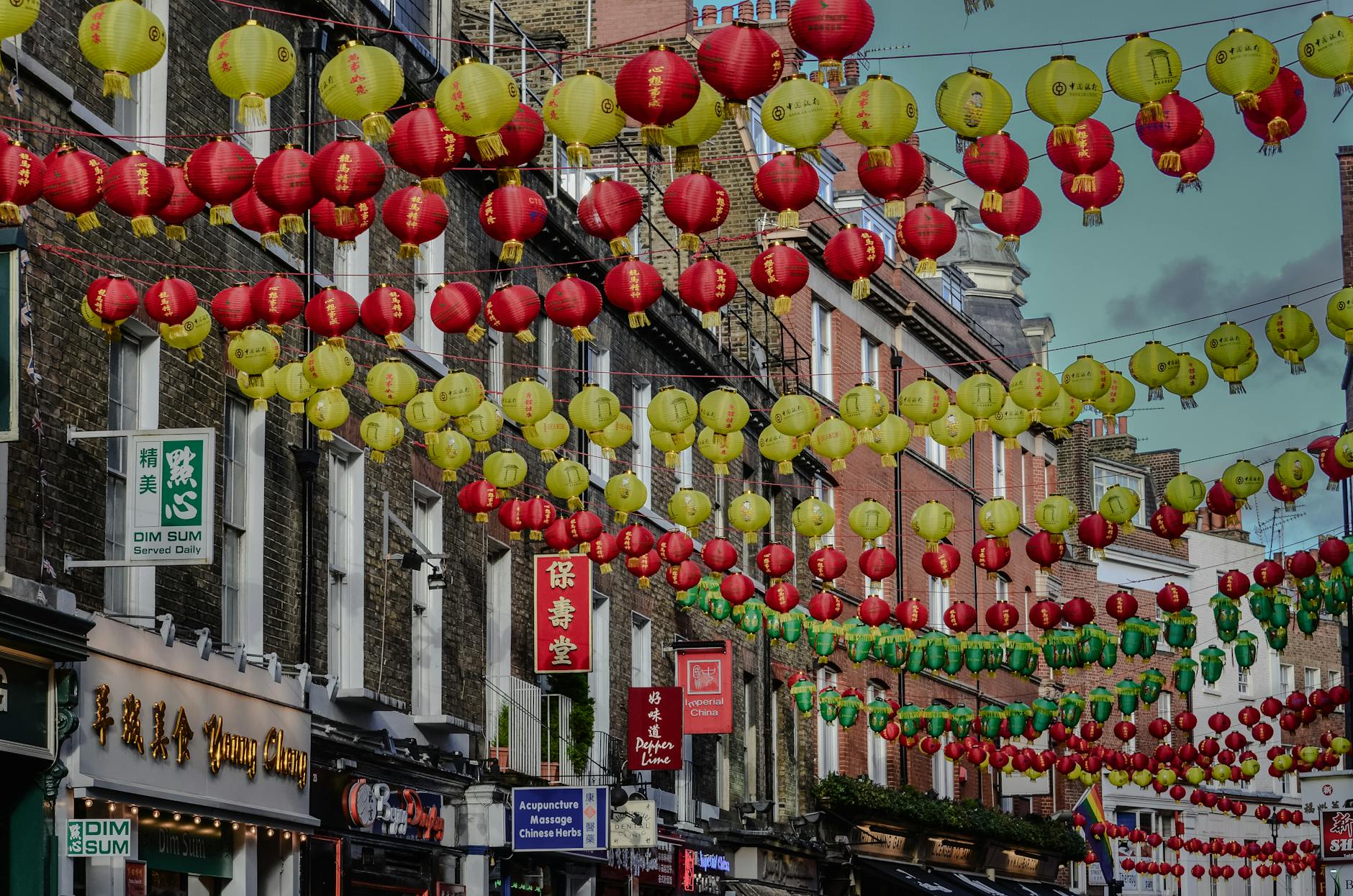 Sydney Chinatown food - red lanterns on street