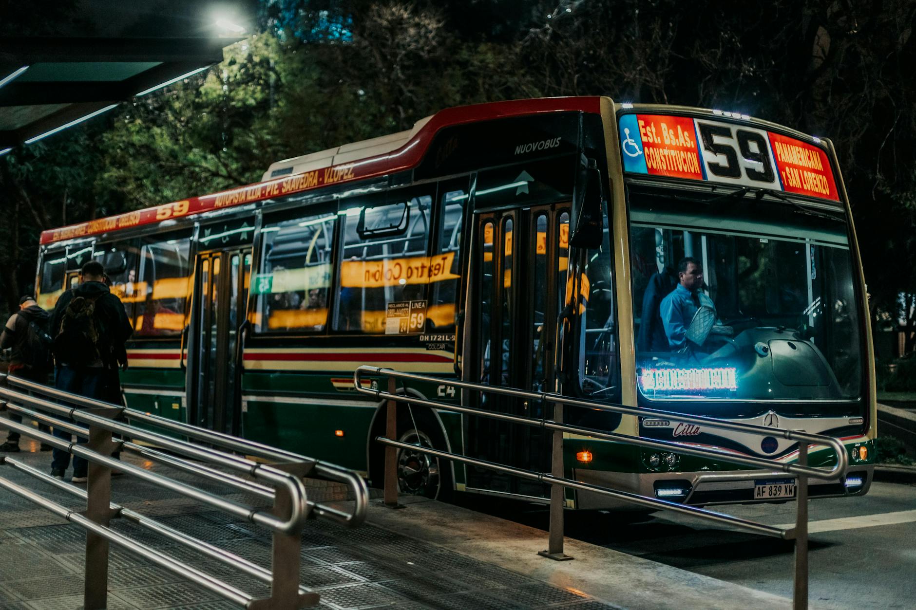 Sydney buses - city bus stopped at urban kerbside stop