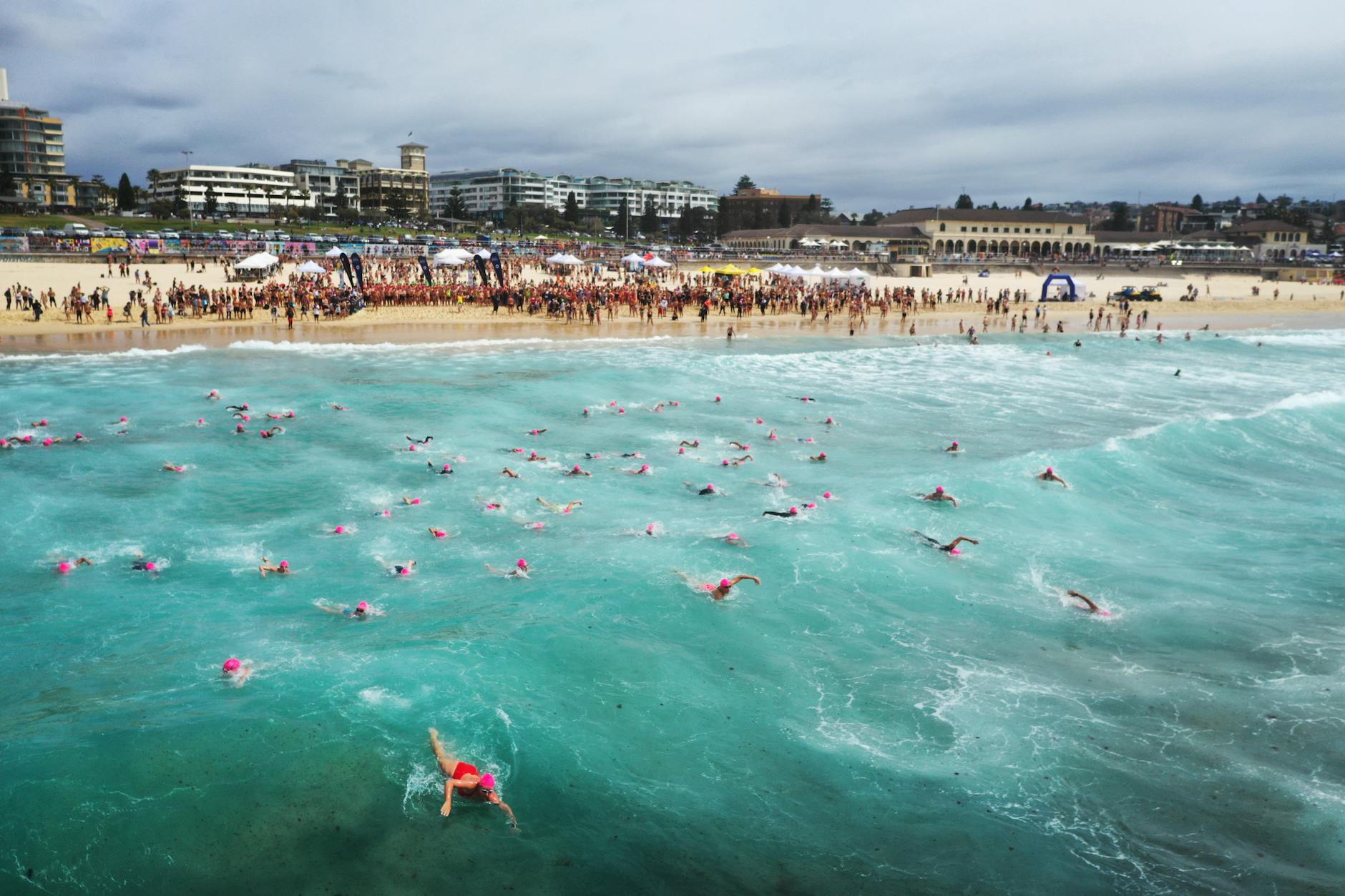 Sydney peak season - packed Bondi Beach summer holiday crowd