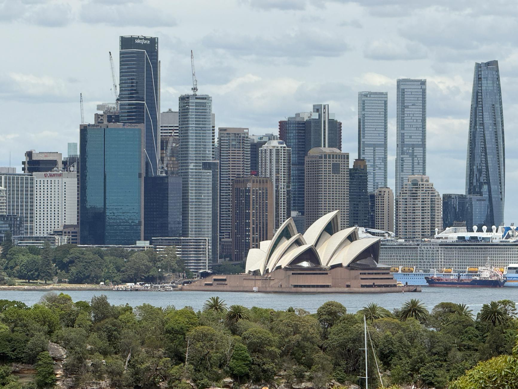Sydney Airport to city - city skyline and harbour from airport approach