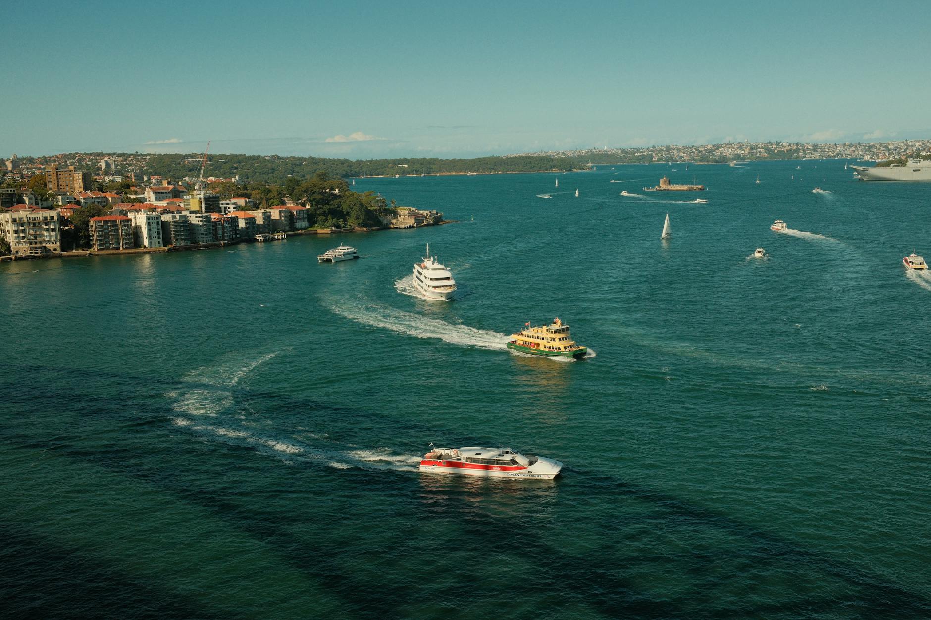Sydney ferries - F8 Watsons Bay ferry past harbour foreshore