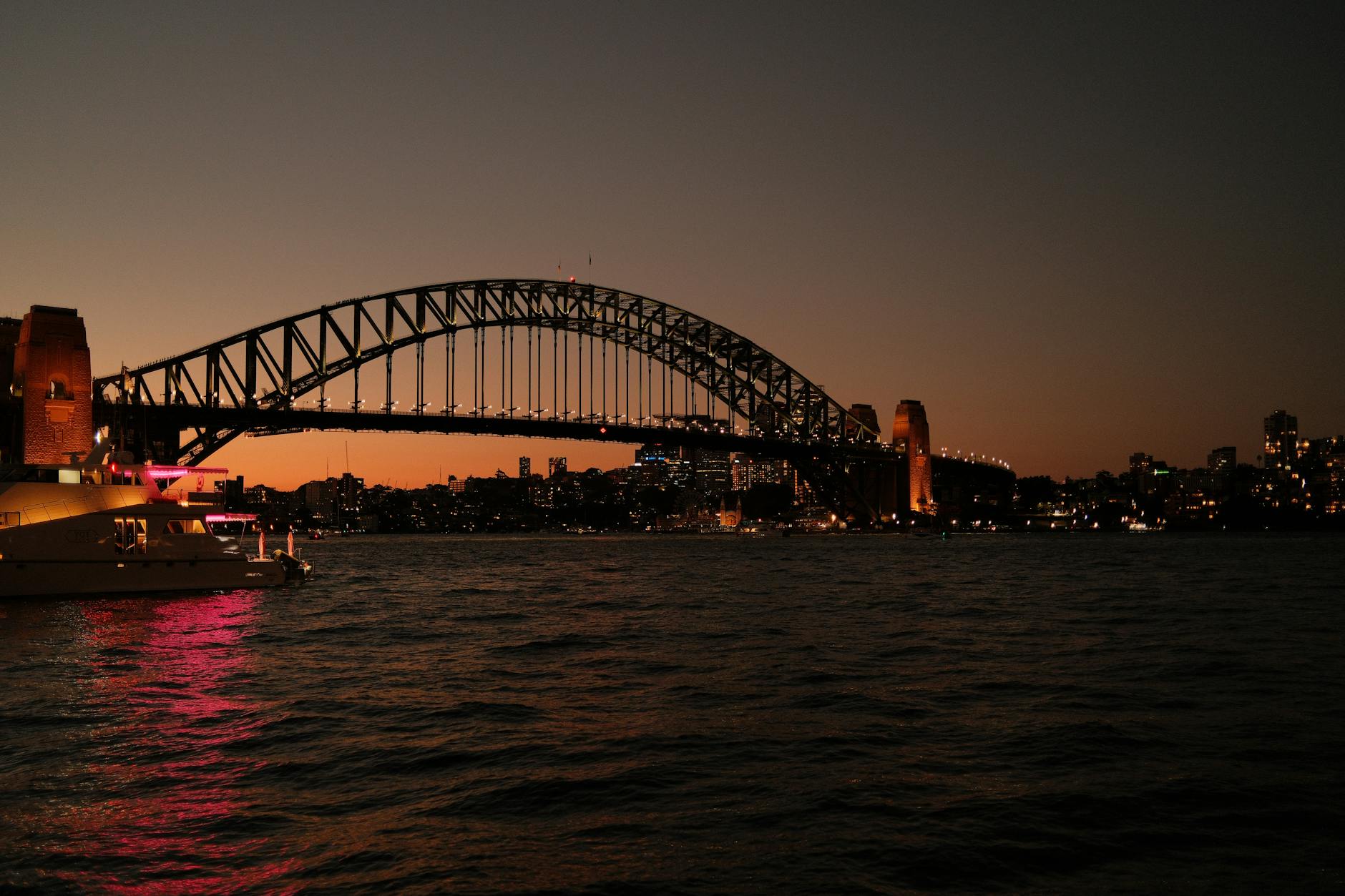 Sydney harbour cruise - sunset over Sydney Harbour Bridge