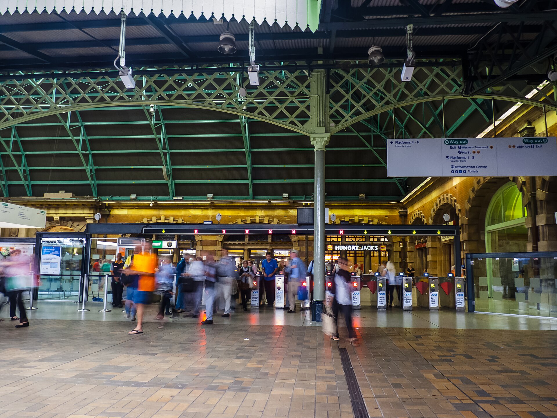 The Grand Concourse at Central Station Sydney with Opal gates and intercity platform signage