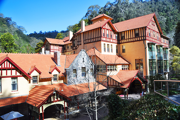 The Tudor-style Caves House accommodation building in the valley at Jenolan Caves
